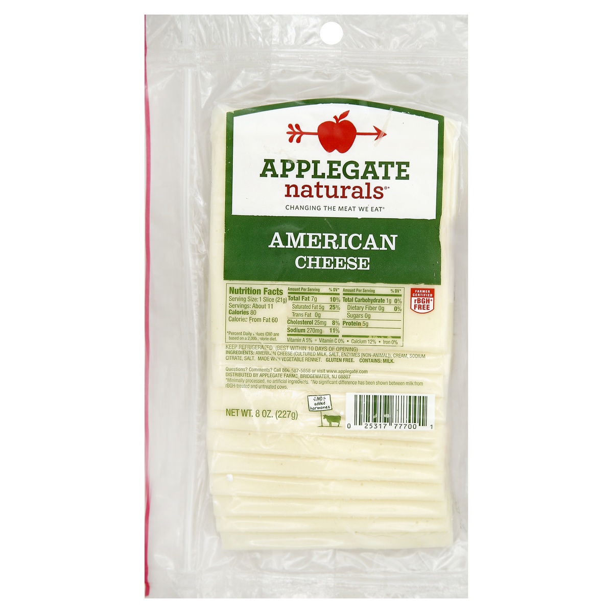 slide 1 of 1, Applegate Naturals American Cheese, 8 oz