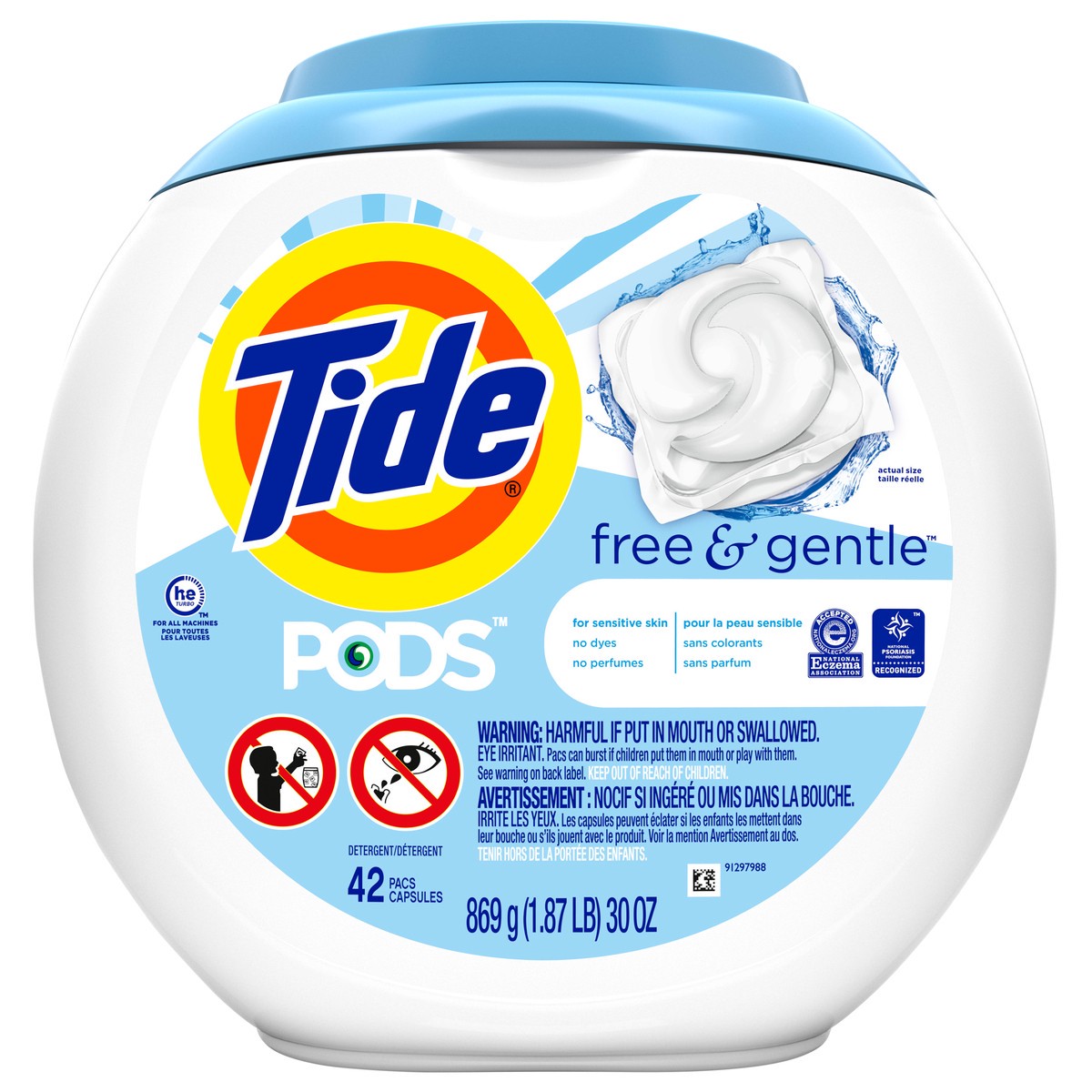slide 3 of 8, Tide PODS and Gentle, Liquid Laundry Detergent Soap Pacs, HE Compatible, 42 Count, Free and Clear of Dyes and Perfumes, Hypoallergenic for Sensitive Skin, Unscented, 42 ct