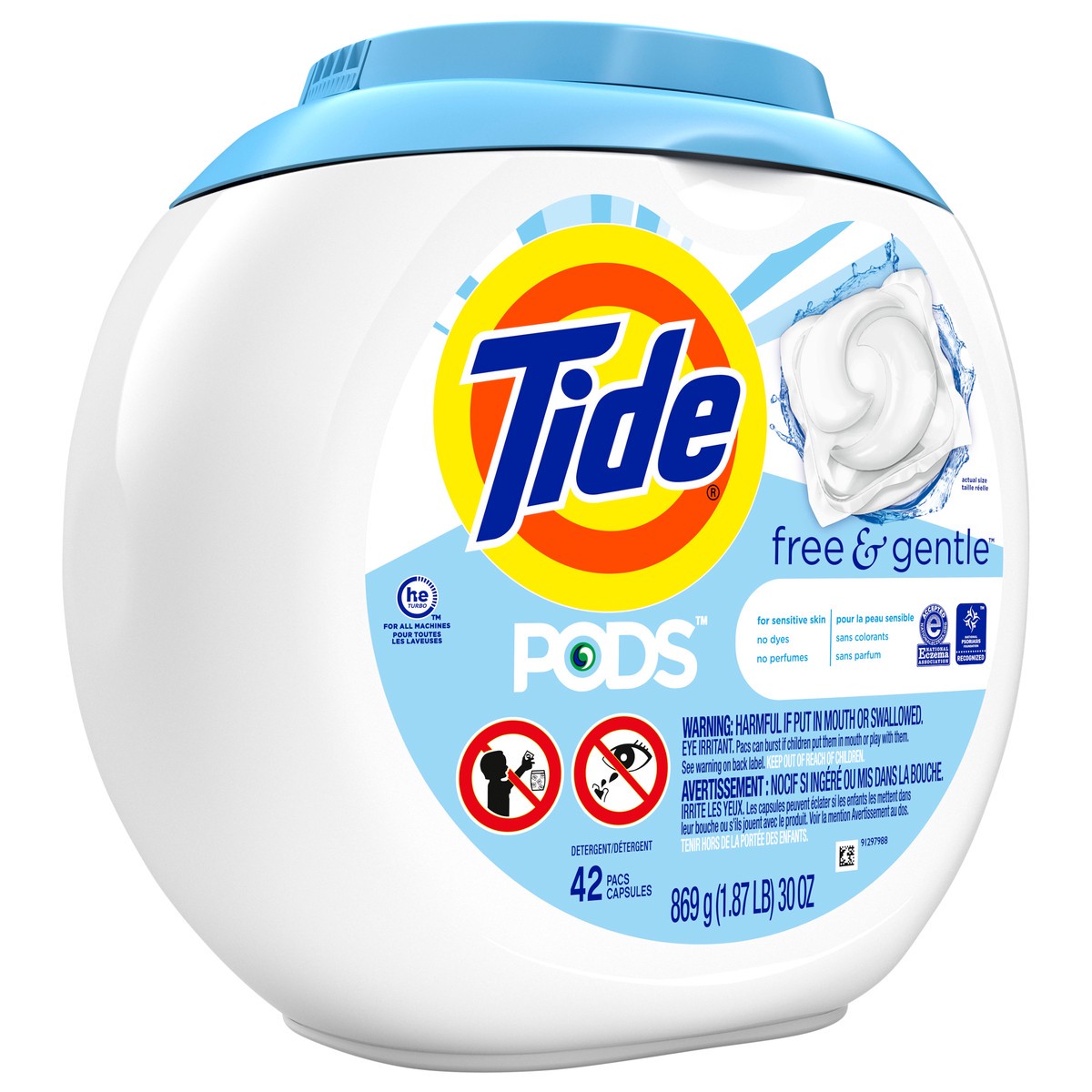 slide 7 of 8, Tide PODS and Gentle, Liquid Laundry Detergent Soap Pacs, HE Compatible, 42 Count, Free and Clear of Dyes and Perfumes, Hypoallergenic for Sensitive Skin, Unscented, 42 ct