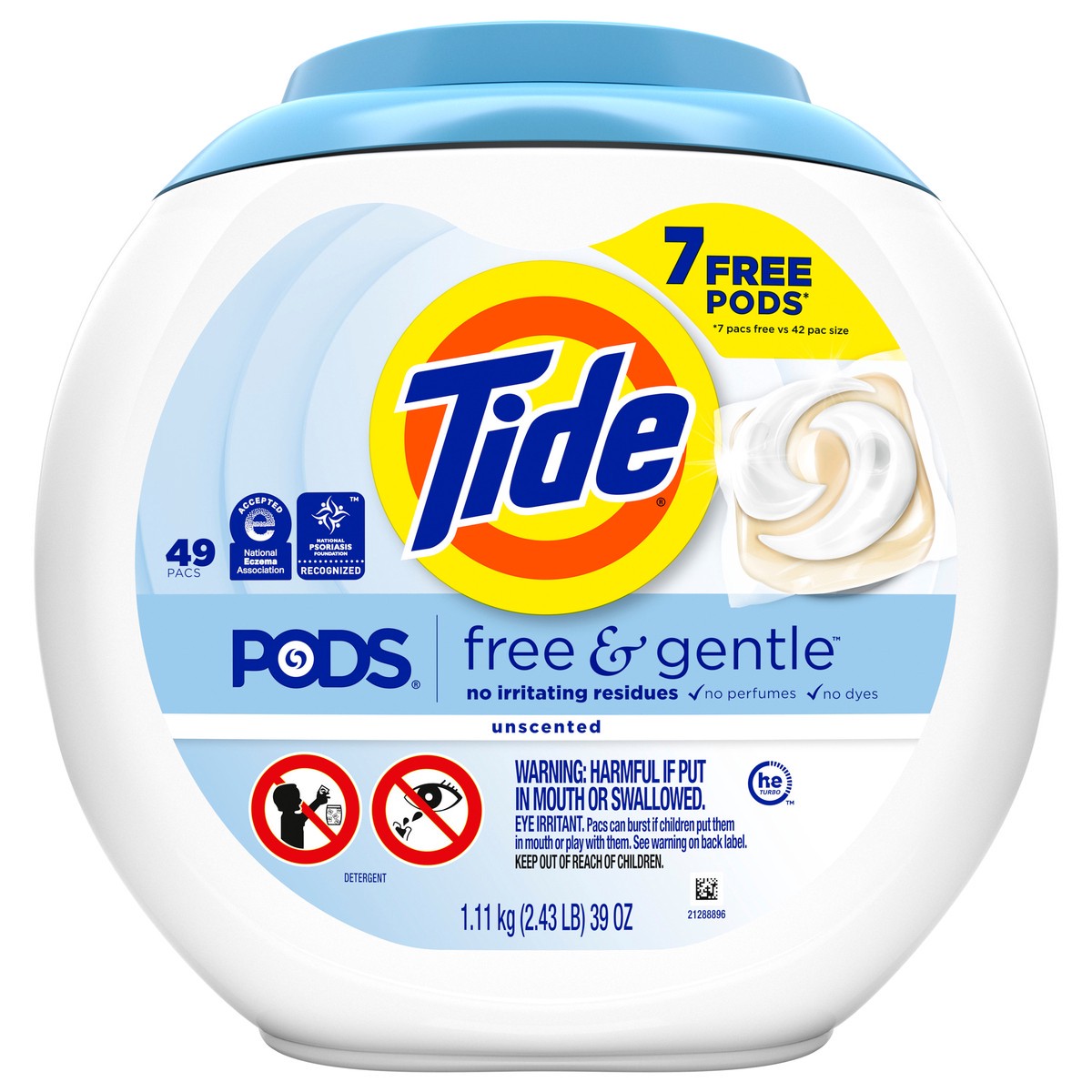 slide 1 of 8, Tide PODS and Gentle, Liquid Laundry Detergent Soap Pacs, HE Compatible, 42 Count, Free and Clear of Dyes and Perfumes, Hypoallergenic for Sensitive Skin, Unscented, 42 ct