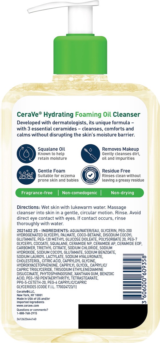 slide 2 of 6, CeraVe Hydrating Foaming Cleansing Oil Face Wash with Squalane Oil, Triglyceride and Hyaluronic Acid For Dry to Very Dry Skin - 16 fl oz, 16 fl oz