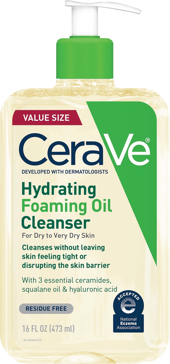 slide 4 of 6, CeraVe Hydrating Foaming Cleansing Oil Face Wash with Squalane Oil, Triglyceride and Hyaluronic Acid For Dry to Very Dry Skin - 16 fl oz, 16 fl oz