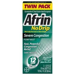 Afrin No Drip Severe Congestion Maximum Strength Pump Mist 2-0.5 fl oz Bottles
