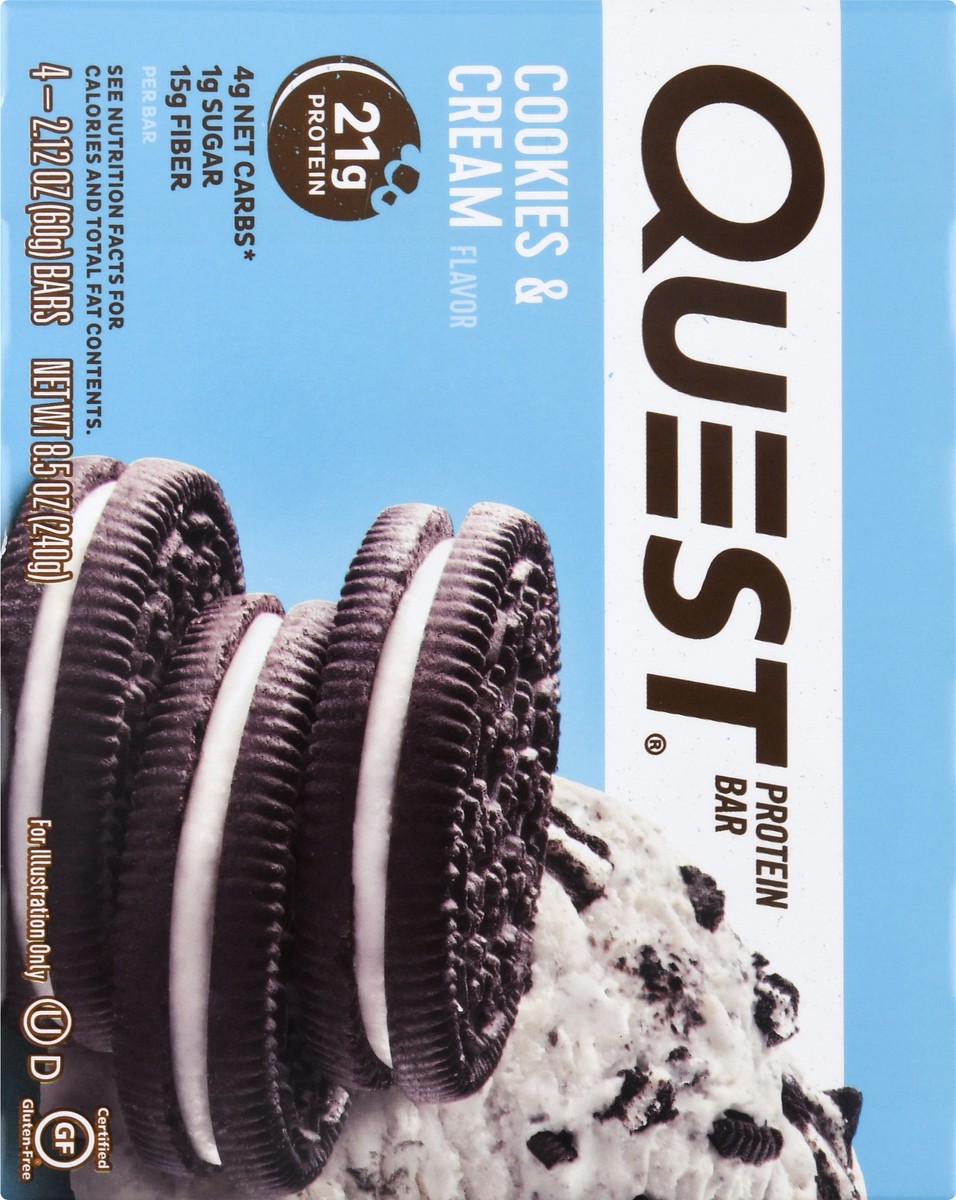 slide 3 of 9, Quest Cookies & Cream Flavor Bars 4 - 2.12 oz Bars, 4 ct