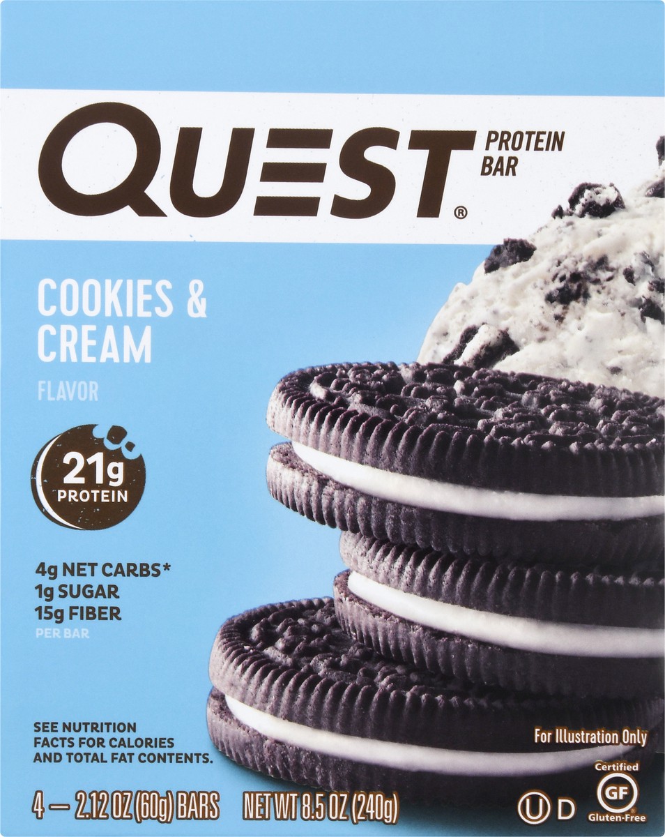 slide 9 of 9, Quest Cookies & Cream Flavor Bars 4 - 2.12 oz Bars, 4 ct