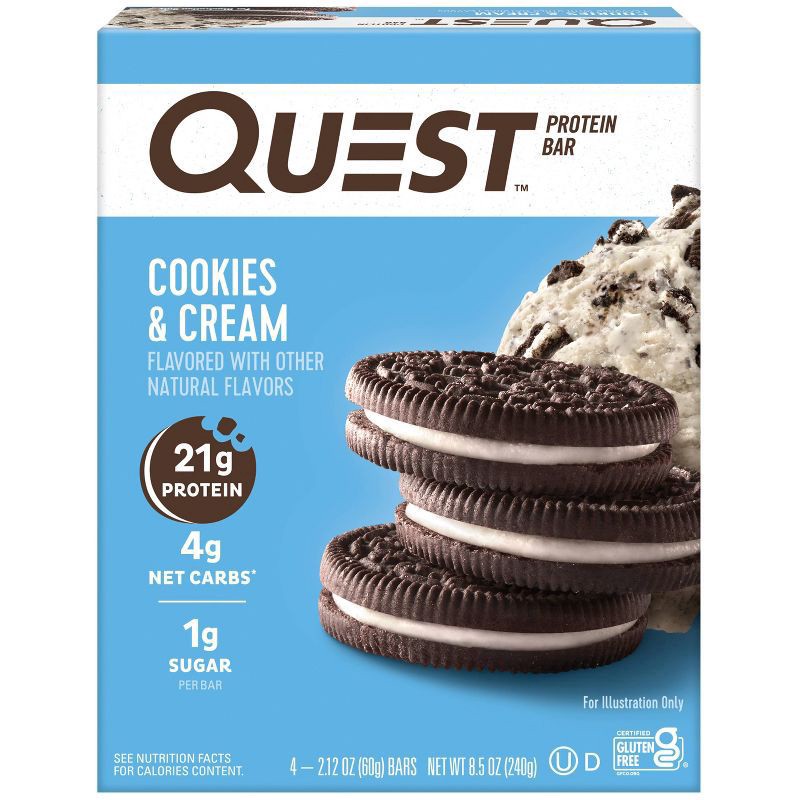 slide 1 of 9, Quest Cookies & Cream Flavor Bars 4 - 2.12 oz Bars, 4 ct