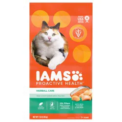 IAMS PROACTIVE HEALTH Adult Hairball Care Dry Cat Food with Chicken and Salmon Cat Kibble, 7 lb. Bag
