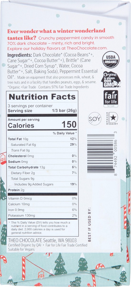slide 5 of 9, Theo 70% Organic Peppermint Crunch Dark Chocolate 2.8 oz, 2.8 oz
