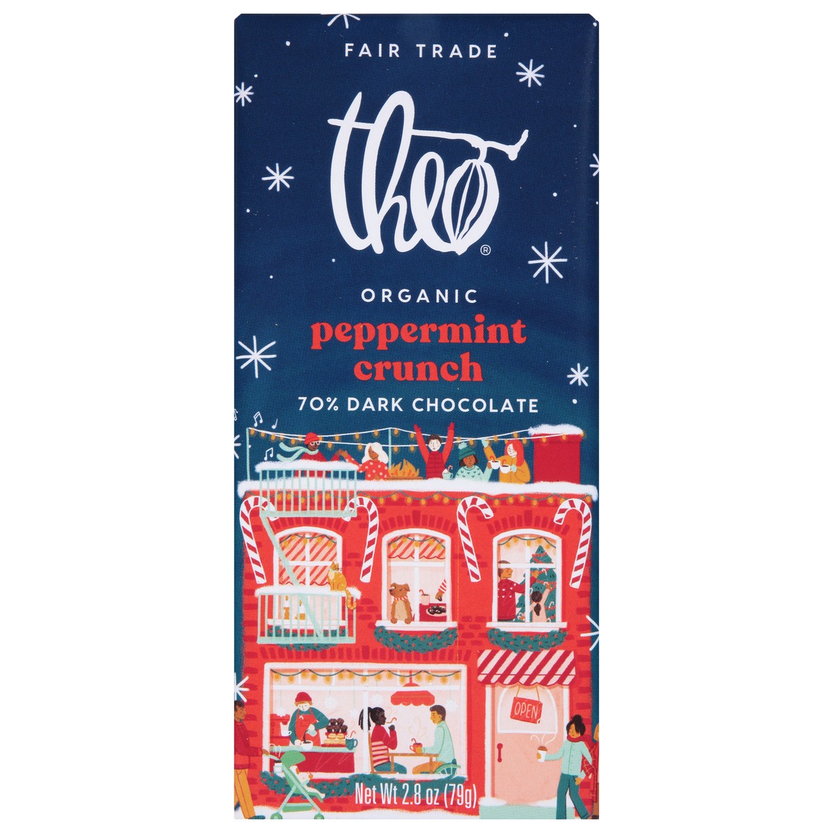 slide 1 of 9, Theo 70% Organic Peppermint Crunch Dark Chocolate 2.8 oz, 2.8 oz