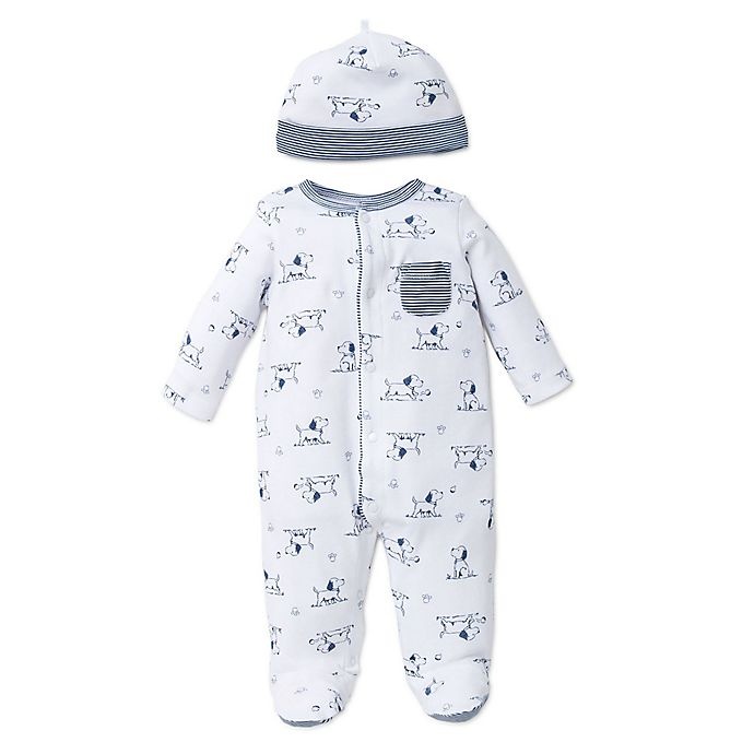 slide 1 of 1, Little Me Preemie Puppy Toile Footie and Hat Set - White/Blue, 2 ct