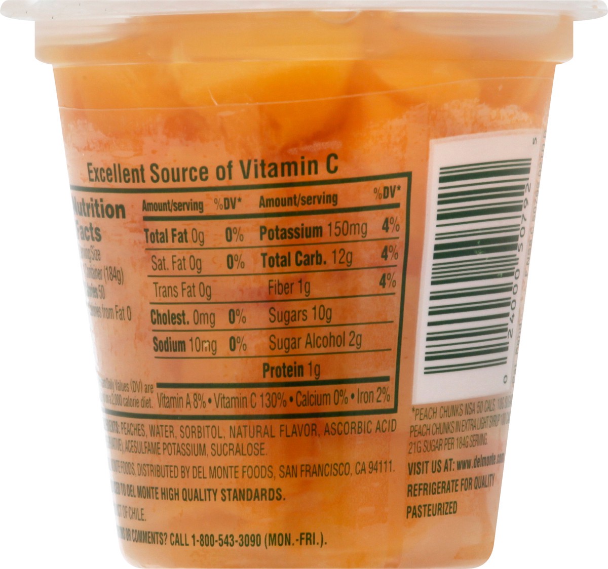 slide 11 of 12, Del Monte Yellow Cling Peach Chunks in Artificially Sweetened Water, 6.5 oz Cup, 6.5 oz
