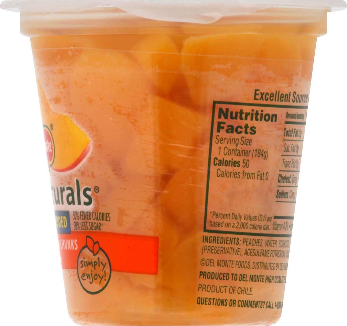 slide 5 of 12, Del Monte Yellow Cling Peach Chunks in Artificially Sweetened Water, 6.5 oz Cup, 6.5 oz