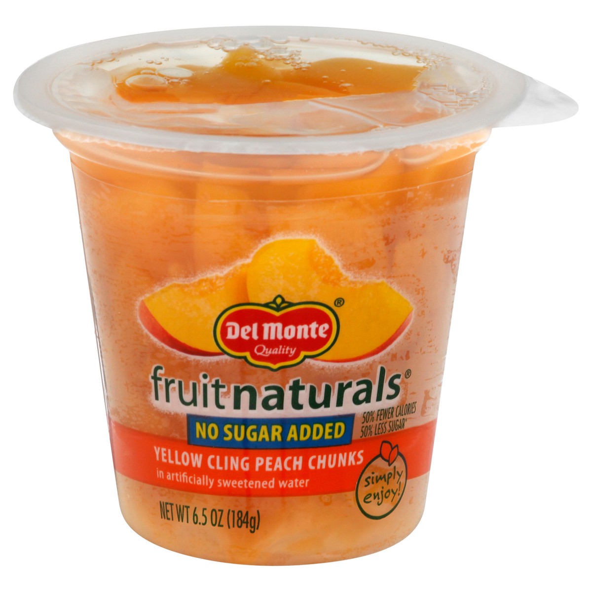 slide 6 of 12, Del Monte Yellow Cling Peach Chunks in Artificially Sweetened Water, 6.5 oz Cup, 6.5 oz