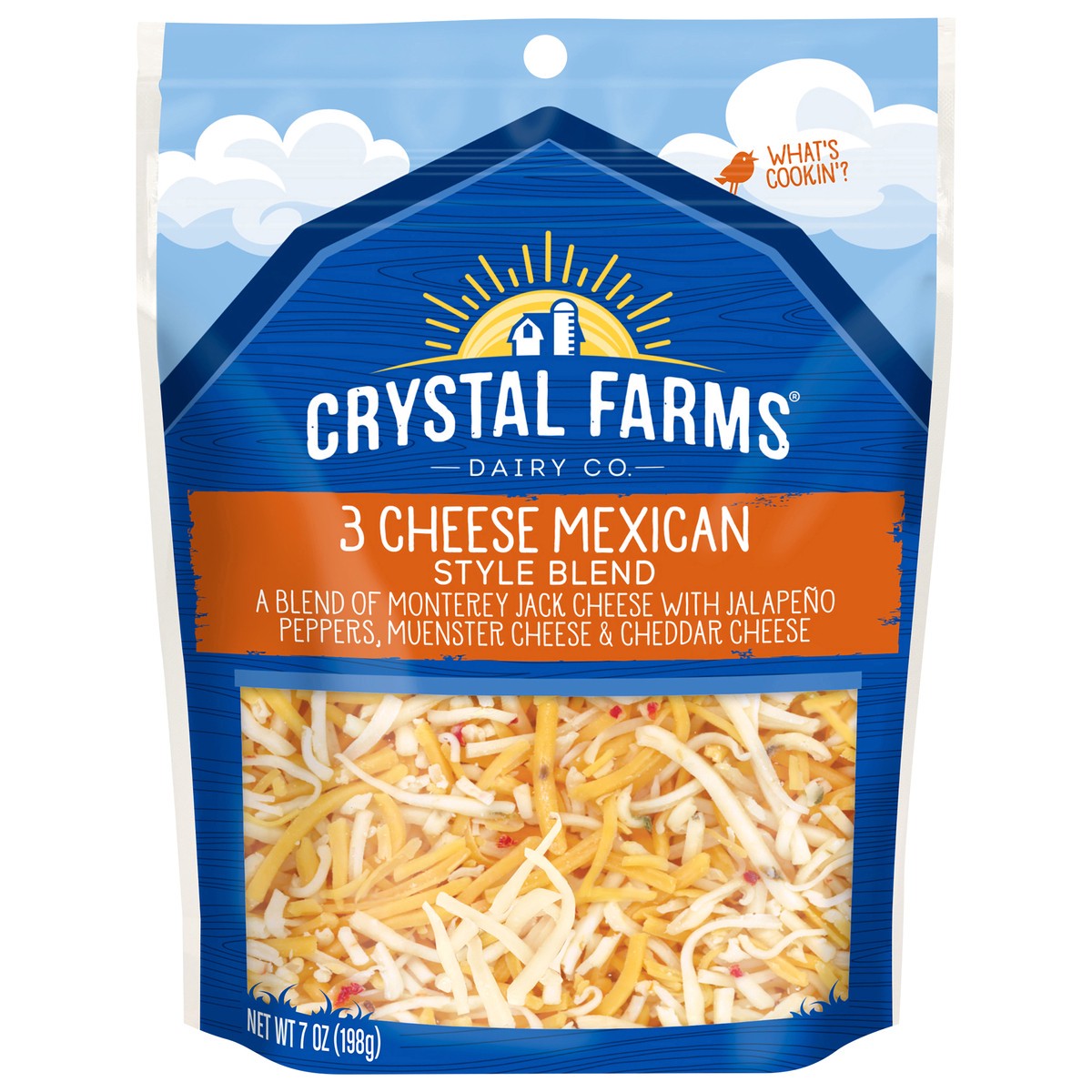 slide 1 of 1, Crystal Farms Cheese, 3 Cheese Mexican Style Blend, 7 oz