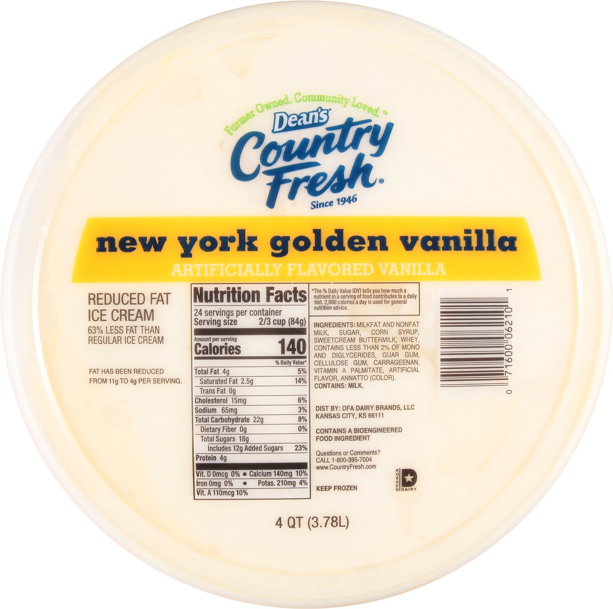 slide 12 of 14, Country Fresh Reduced Fat New York Golden Vanilla Ice Cream Family Size 4 qt, 4 qt