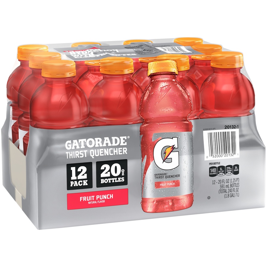 slide 1 of 4, Gatorade Thirst Quencher Fruit Punch 20 Fl Oz 12 Count, 240 oz