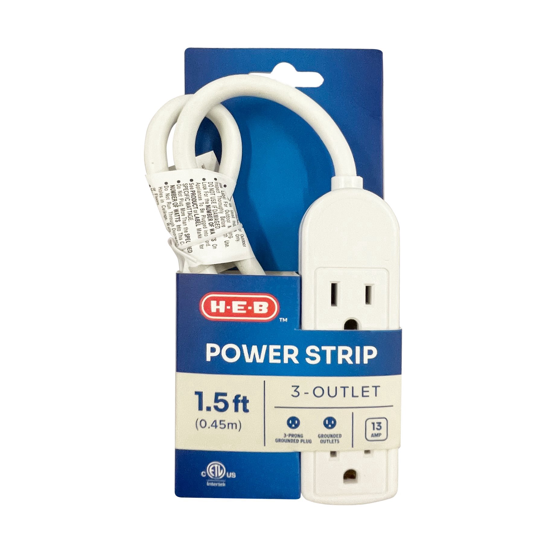 slide 1 of 1, H-E-B 3-Outlet Power Strip - White, 1 ct