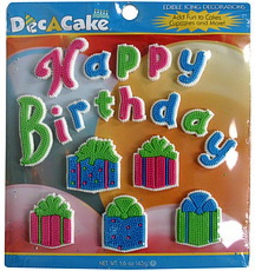 slide 1 of 1, Dec-A-Cake Happy Birthday Edible Icing Decoration, 1.6 oz