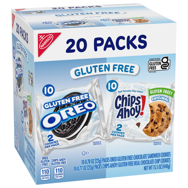 slide 1 of 1, Chips Ahoy!/Oreo OREO Chocolate Sandwich Cookies & CHIPS AHOY! Chocolate Chip Cookies Gluten Free Cookies Variety Pack, 20 Snack Packs, 20 ct