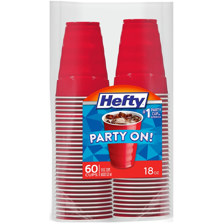 slide 1 of 1, Hefty 18 oz. Red Plastic Party Cups, 60 ct