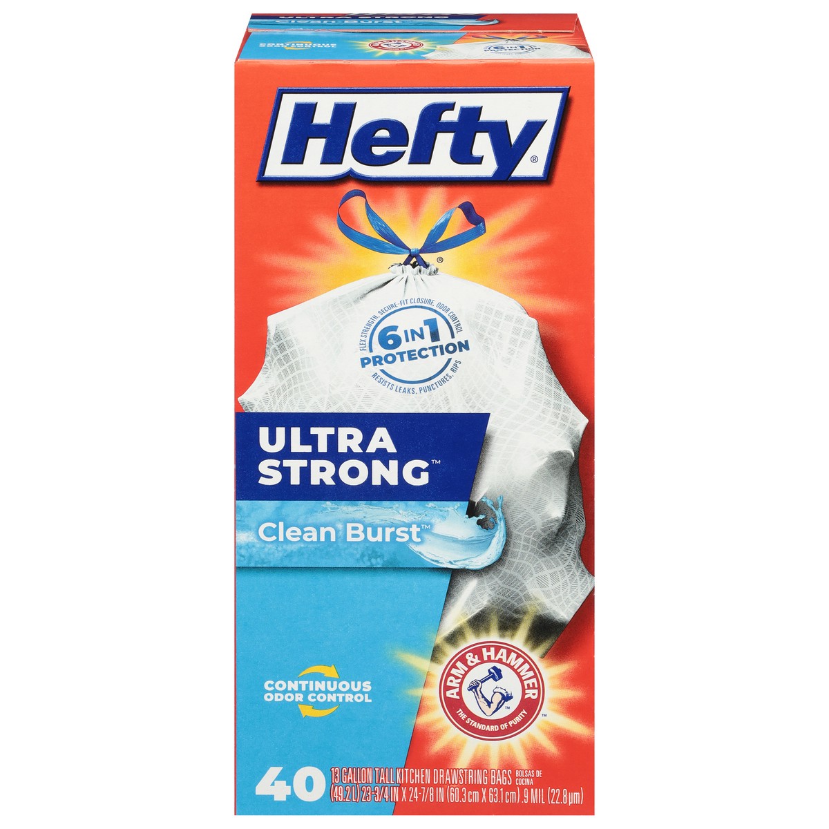 slide 7 of 14, Hefty Ultra Strong 13 Gallon Clean Burst Tall Kitchen Drawstring Bags 40 Bags, 40 ct