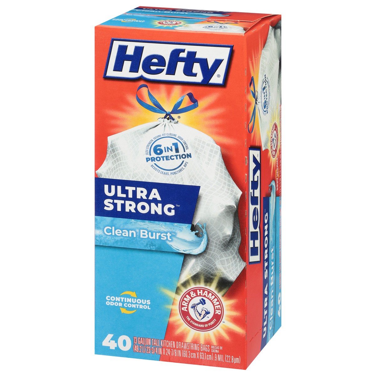slide 9 of 14, Hefty Ultra Strong 13 Gallon Clean Burst Tall Kitchen Drawstring Bags 40 Bags, 40 ct