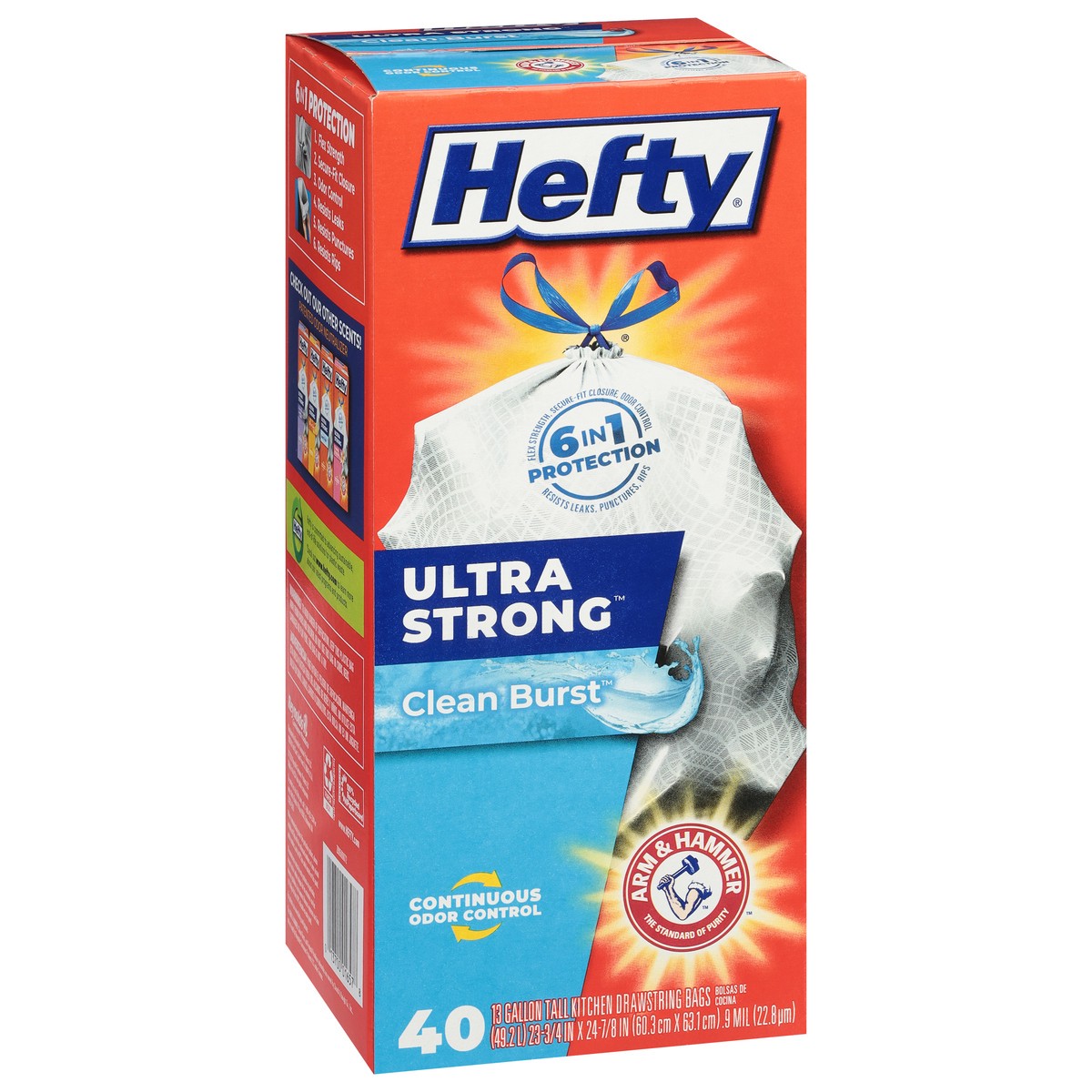 slide 10 of 14, Hefty Ultra Strong 13 Gallon Clean Burst Tall Kitchen Drawstring Bags 40 Bags, 40 ct