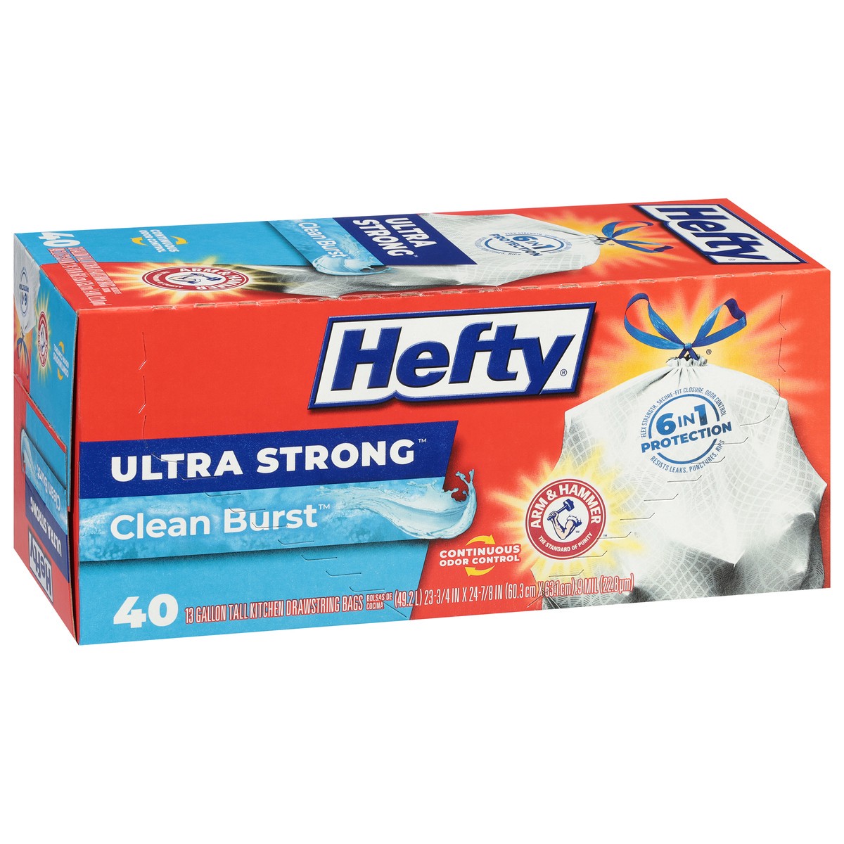 slide 12 of 14, Hefty Ultra Strong 13 Gallon Clean Burst Tall Kitchen Drawstring Bags 40 Bags, 40 ct