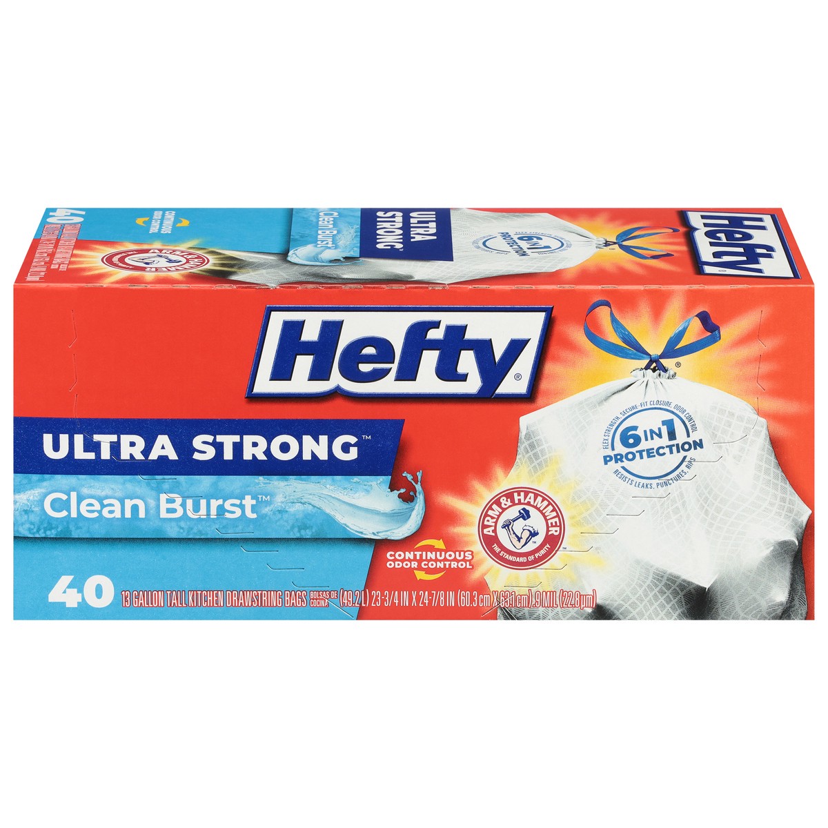 slide 5 of 14, Hefty Ultra Strong 13 Gallon Clean Burst Tall Kitchen Drawstring Bags 40 Bags, 40 ct
