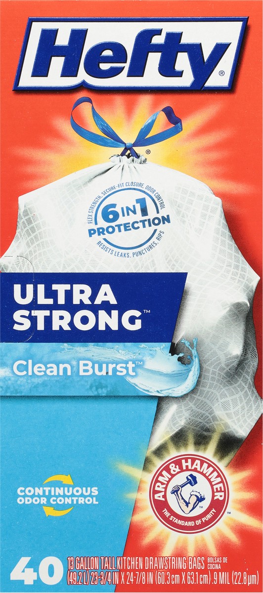 slide 2 of 14, Hefty Ultra Strong 13 Gallon Clean Burst Tall Kitchen Drawstring Bags 40 Bags, 40 ct