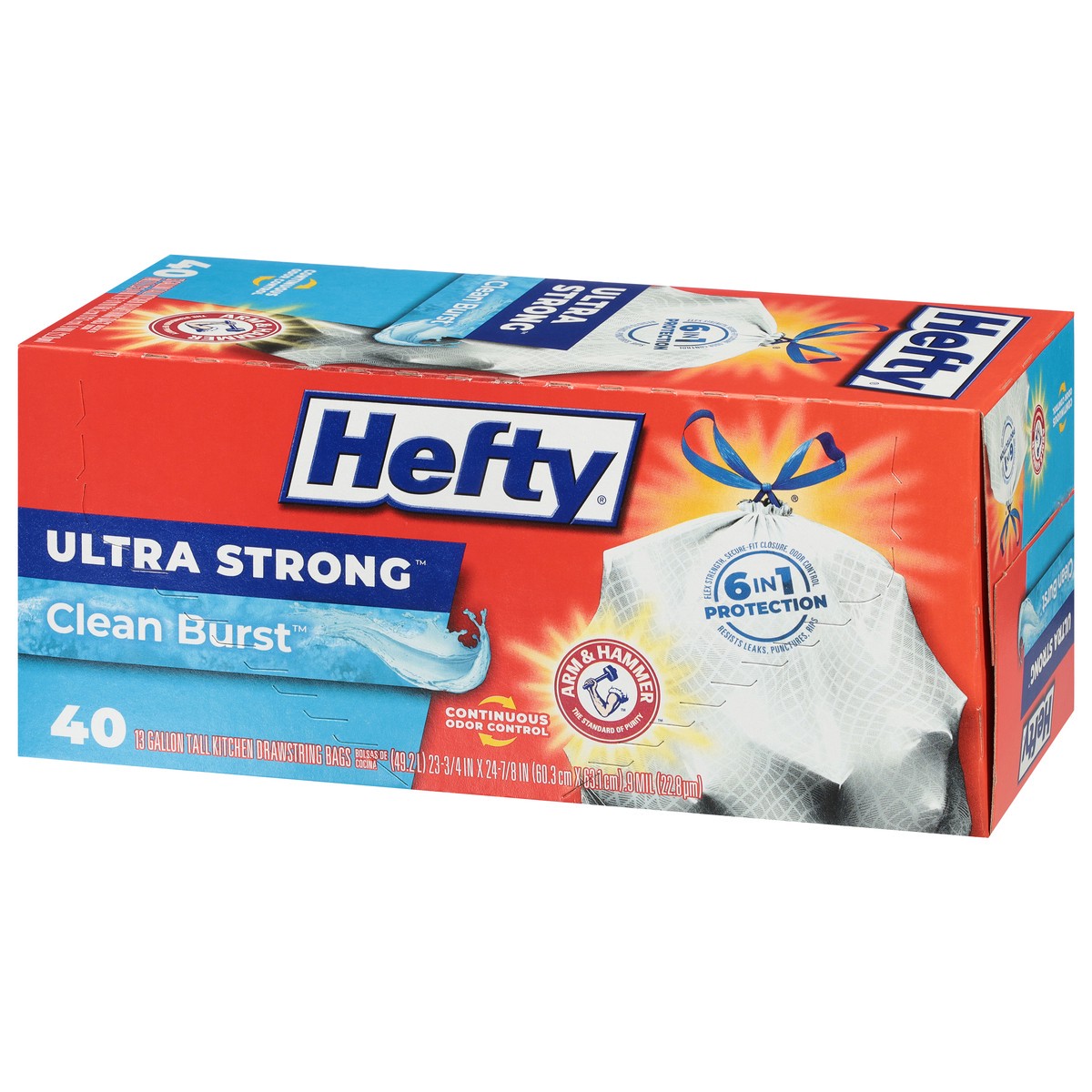 slide 8 of 14, Hefty Ultra Strong 13 Gallon Clean Burst Tall Kitchen Drawstring Bags 40 Bags, 40 ct