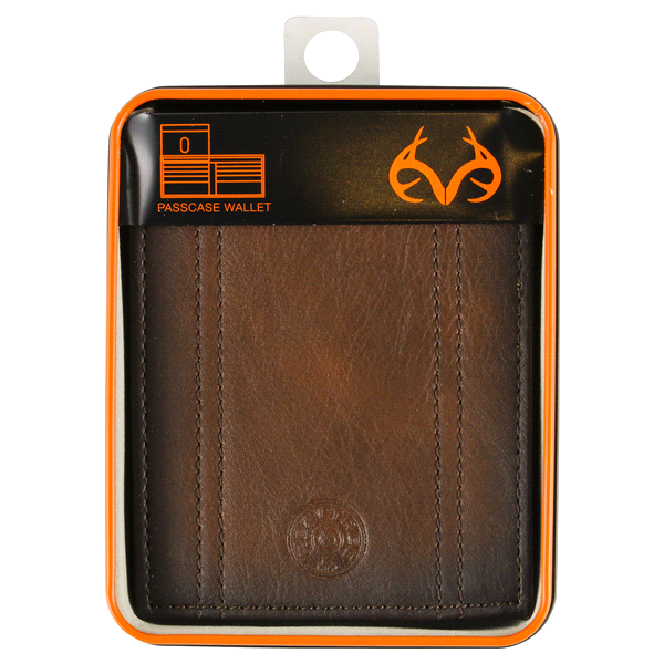 slide 1 of 2, Realtree Passcase Bi-Fold Wallet, Brown, One Size