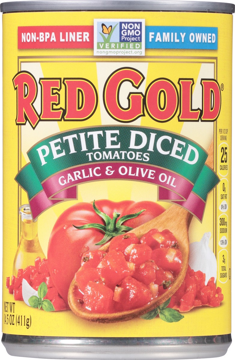 slide 4 of 13, Red Gold Petite Diced Garlic & Olive Oil Tomatoes 14.5 oz, 14.5 oz