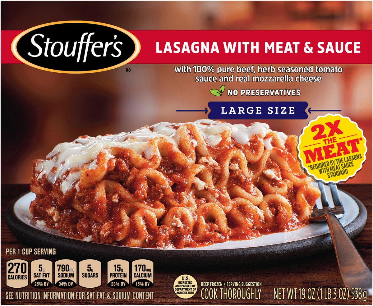 slide 5 of 8, Stouffer's Large Size Lasagna with Meat and Sauce Frozen Meal, 19 oz