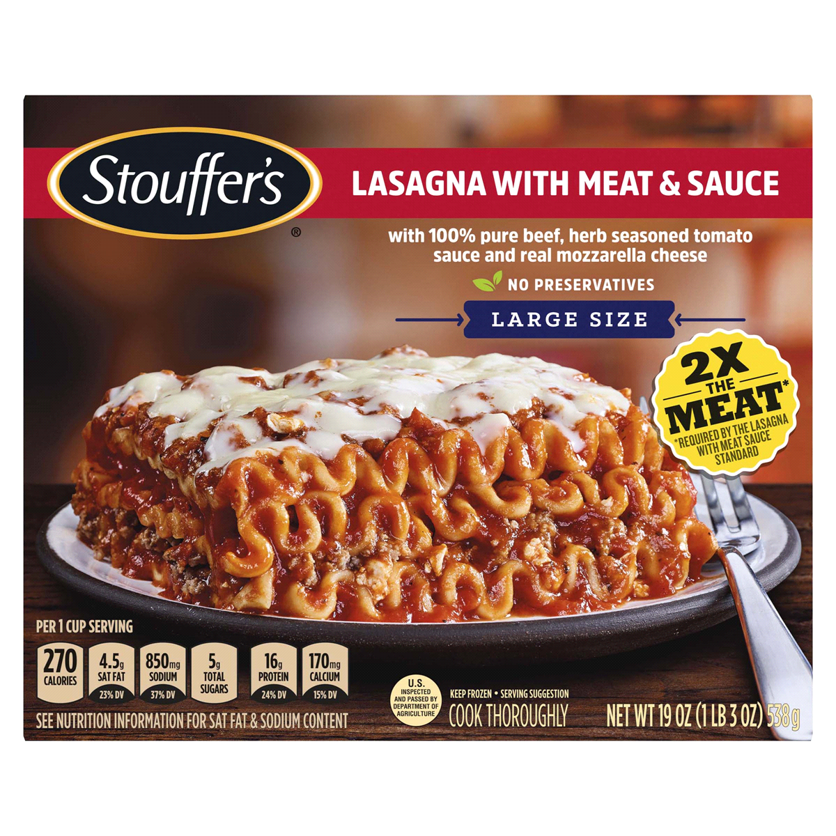 slide 1 of 10, Stouffer's Lasagna With Meat Sauce, 19 oz