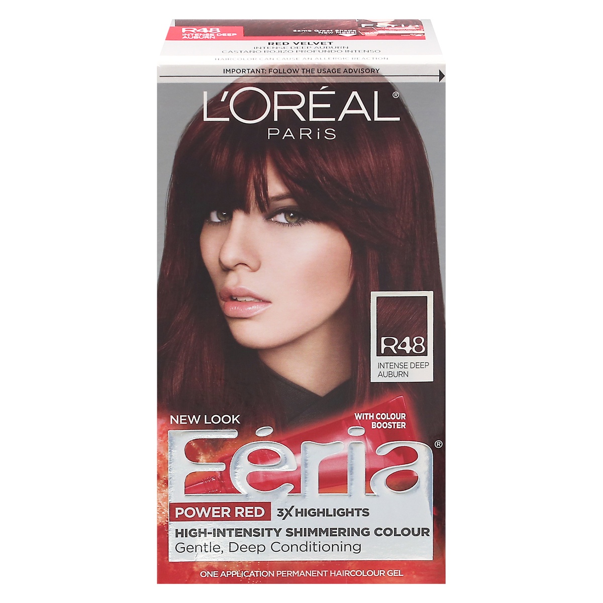 slide 1 of 1, L'Oréal Paris Feria Multi-Faceted Shimmering Color Power Reds - R48 Intense Deep Auburn Kit, 1 ct