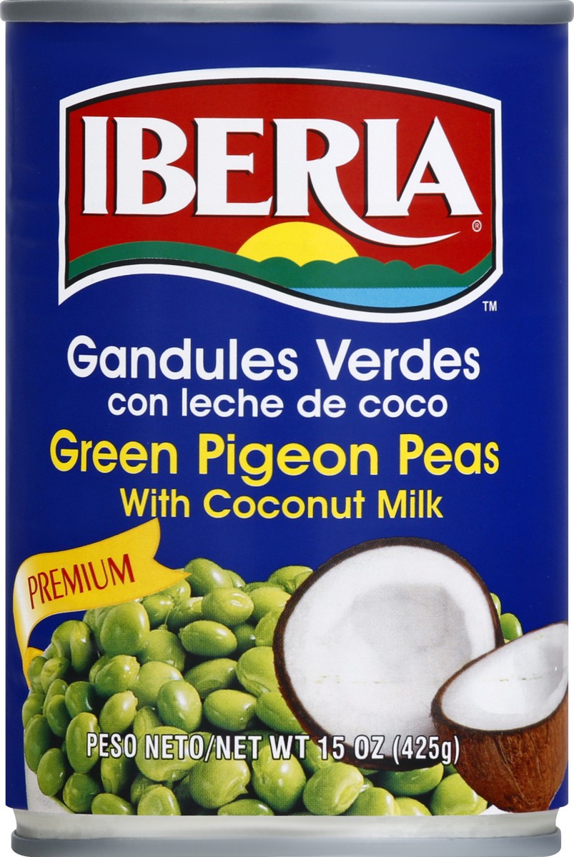 slide 5 of 6, Iberia Green Pigeon Peas, Premium, with Coconut Milk, 15 oz