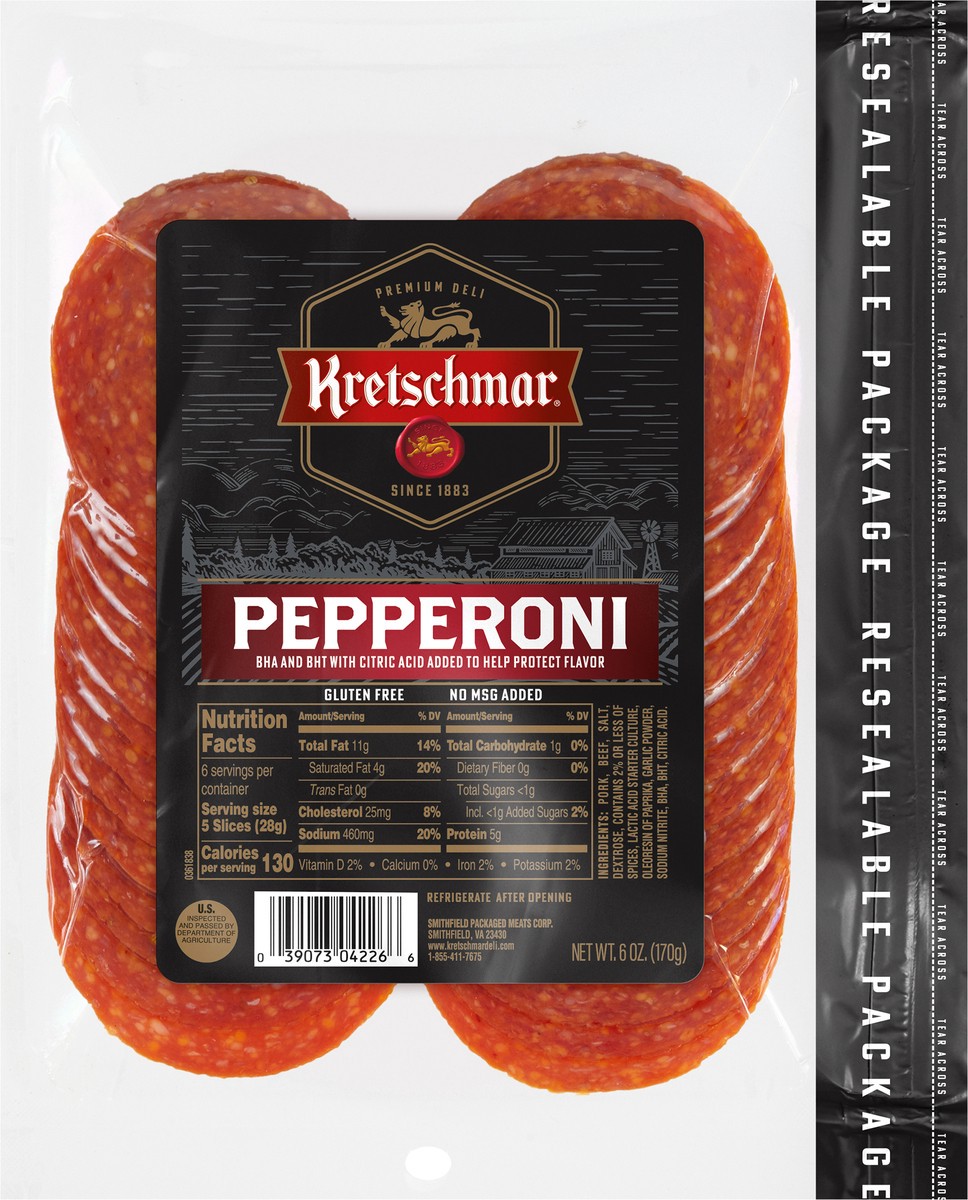 slide 2 of 3, Kretschmar Sliced Deli Pepperoni Lunchmeat, 6 oz, 6 oz
