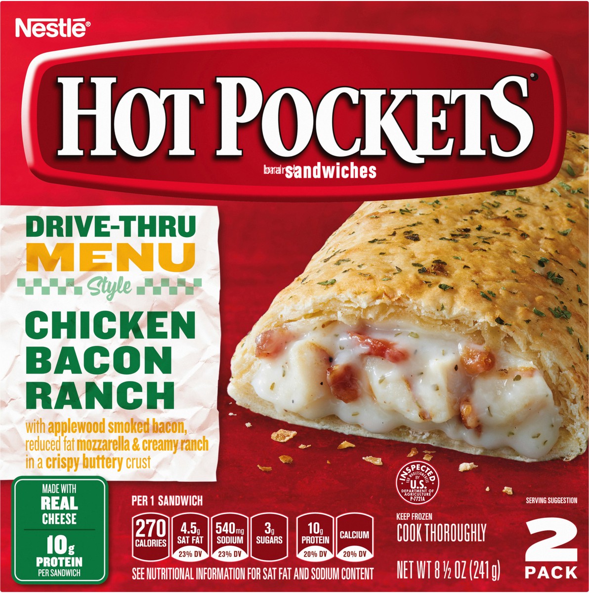 slide 5 of 8, Hot Pockets Hot Ones Spicy Garlic Chicken & Bacon Frozen Snacks in a Crispy Buttery Crust, Sandwich Snacks Made with Bacon, 2 Count Frozen Sandwiches, 8.5 oz