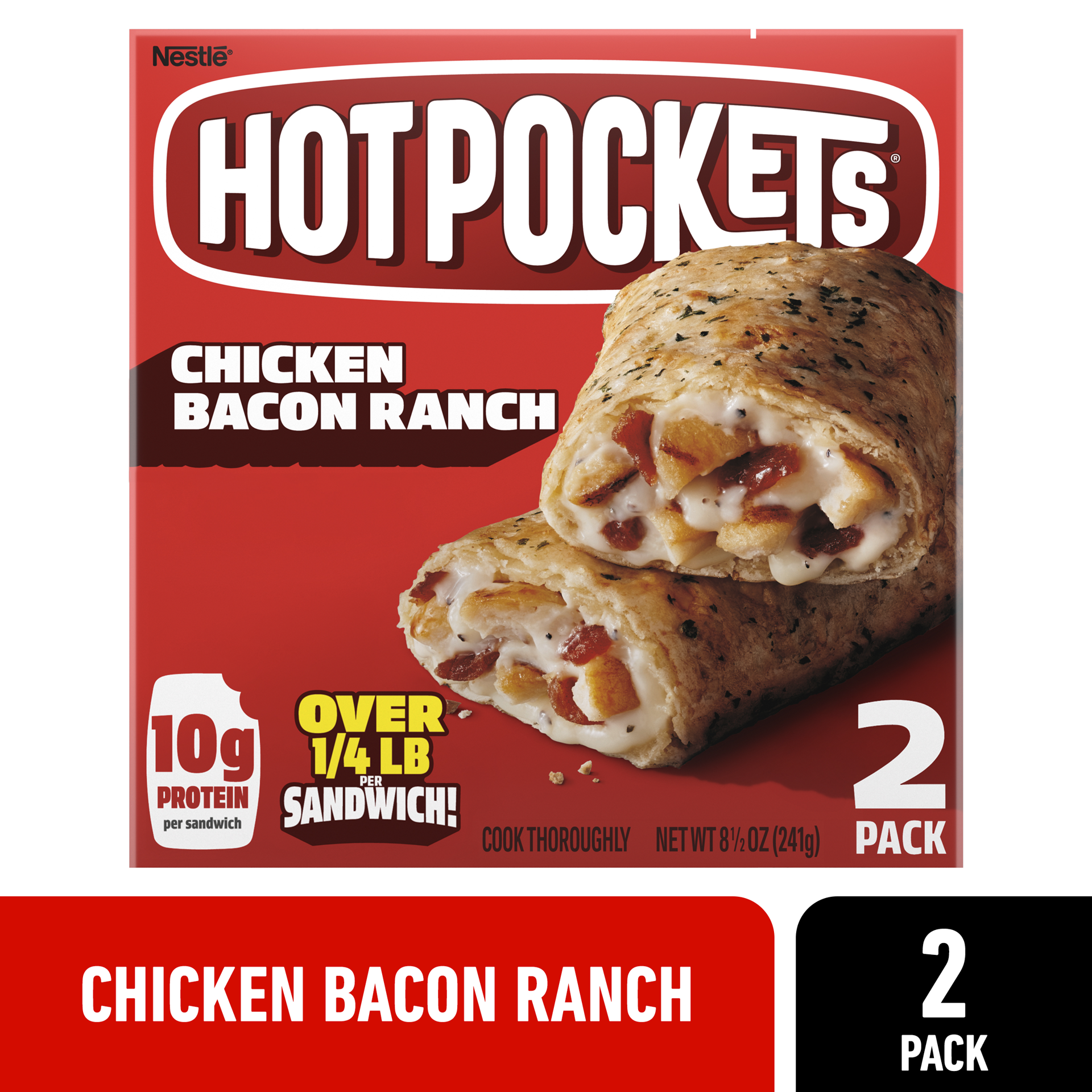 slide 1 of 8, Hot Pockets Chicken & Bacon Ranch Frozen Snacks in a Crispy Buttery Crust, Sandwich Snacks Made with Bacon, 2 Count Frozen Sandwiches, 8.5 oz