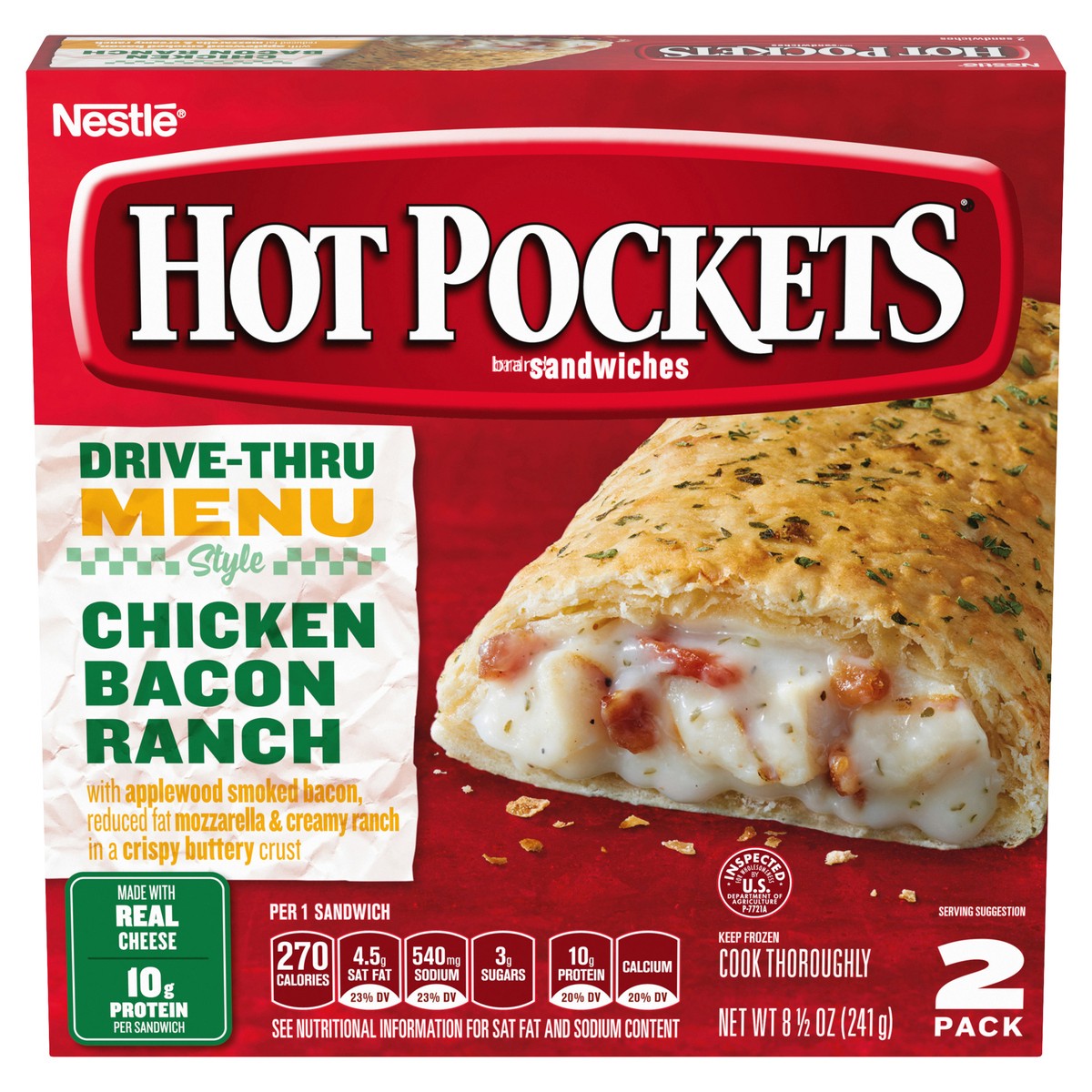 slide 1 of 8, Hot Pockets Hot Ones Spicy Garlic Chicken & Bacon Frozen Snacks in a Crispy Buttery Crust, Sandwich Snacks Made with Bacon, 2 Count Frozen Sandwiches, 8.5 oz