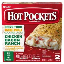 Hot Pockets Hot Ones Spicy Garlic Chicken & Bacon Frozen Snacks in a Crispy Buttery Crust, Sandwich Snacks Made with Bacon, 2 Count Frozen Sandwiches