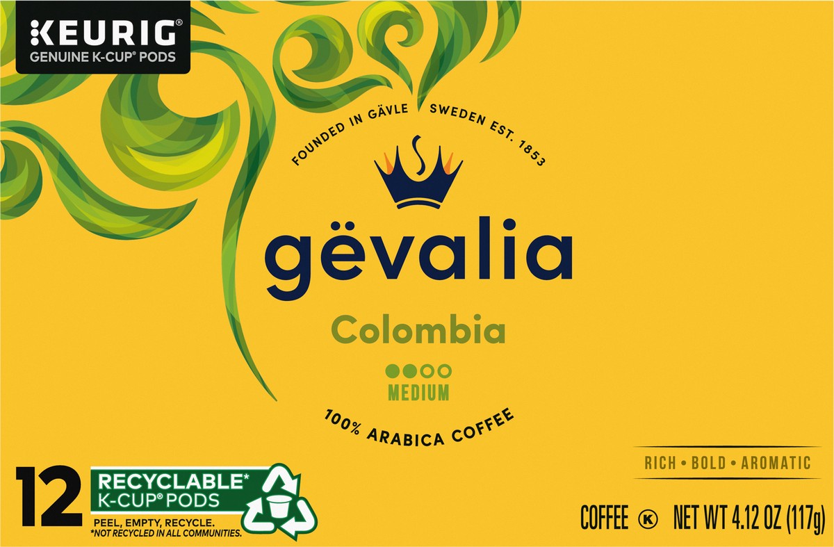 slide 2 of 9, Gevalia Colombia Medium Roast K-Cup Coffee Pods, 12 ct Box, 12 ct