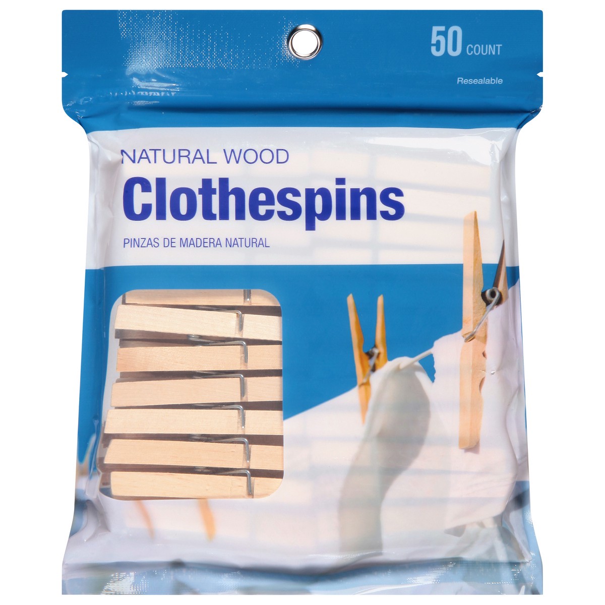 slide 1 of 12, Jacent Natural Wood Clothespins 50 ea, 50 ct