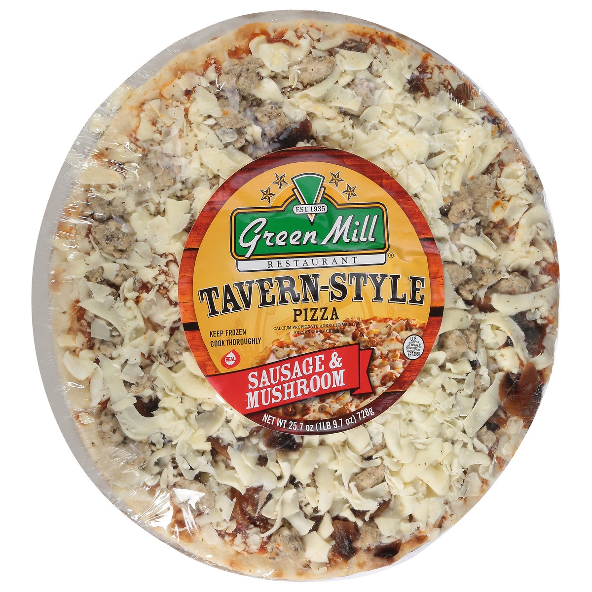 slide 3 of 12, Green Mill Restaurant Tavern-Style Sausage & Mushroom Pizza 25.7 oz, 25.7 oz