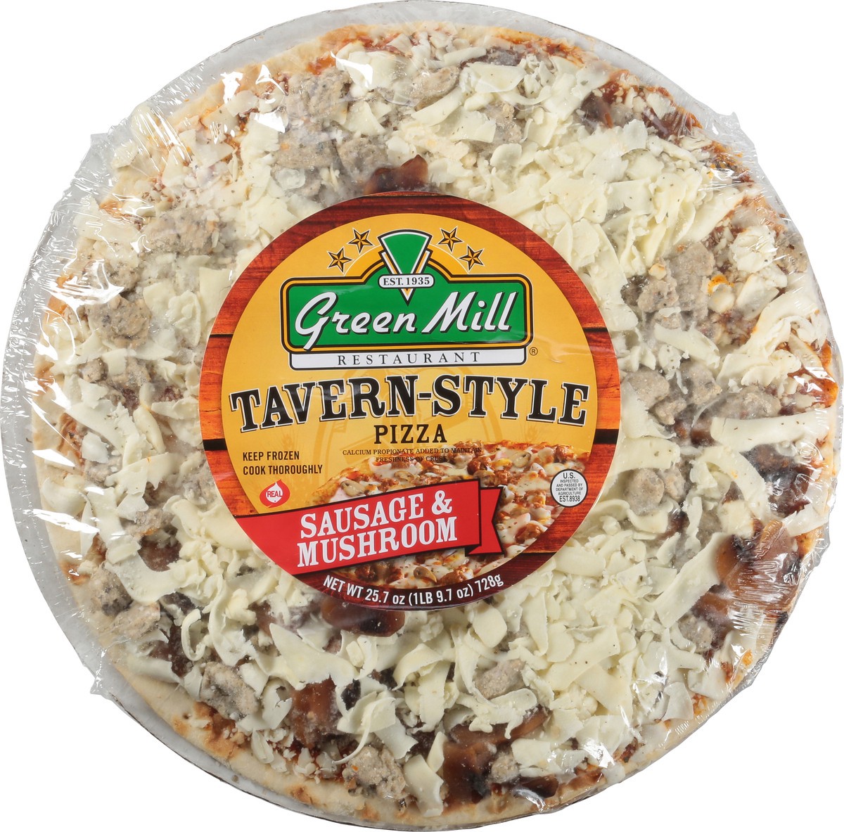 slide 5 of 12, Green Mill Restaurant Tavern-Style Sausage & Mushroom Pizza 25.7 oz, 25.7 oz