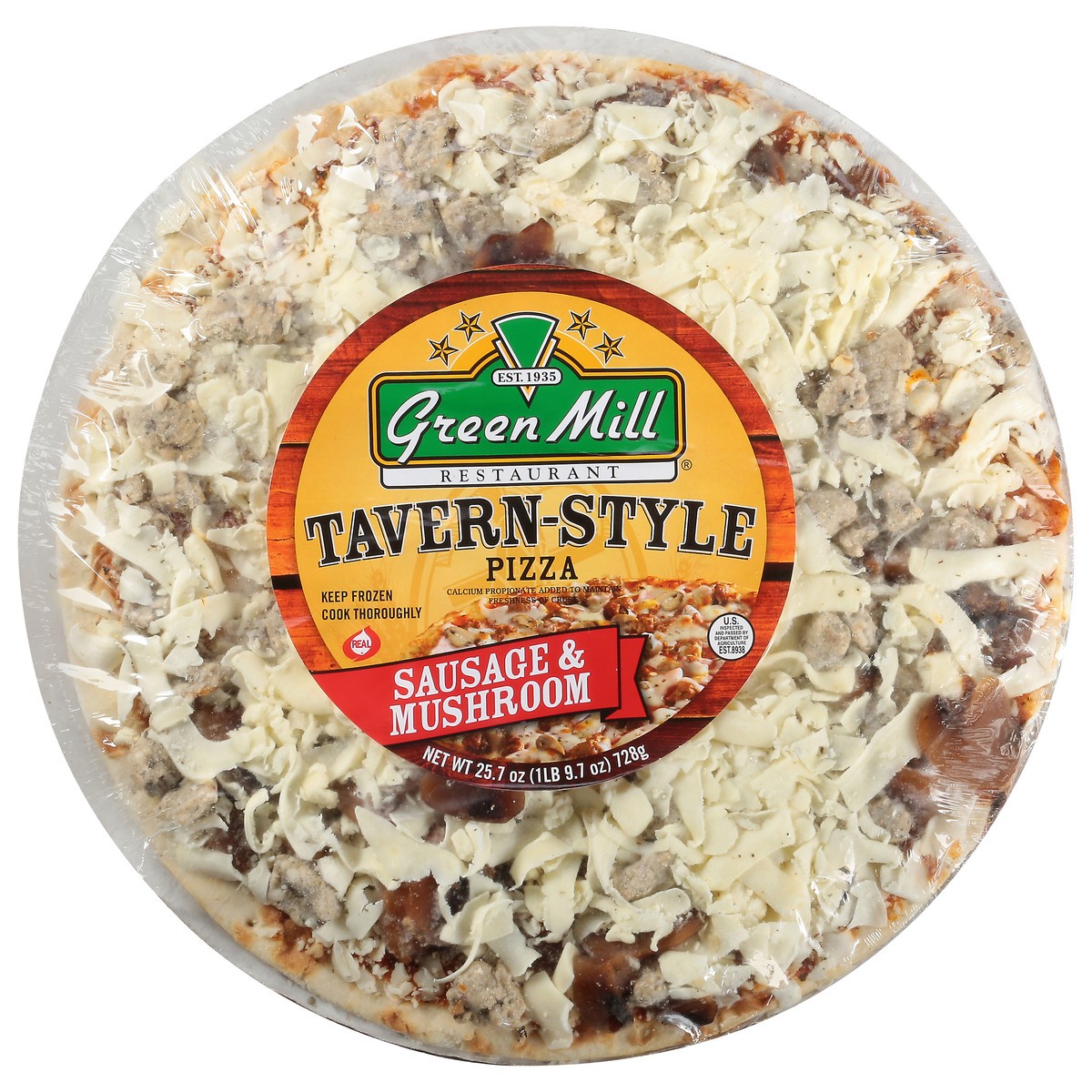 slide 1 of 12, Green Mill Restaurant Tavern-Style Sausage & Mushroom Pizza 25.7 oz, 25.7 oz