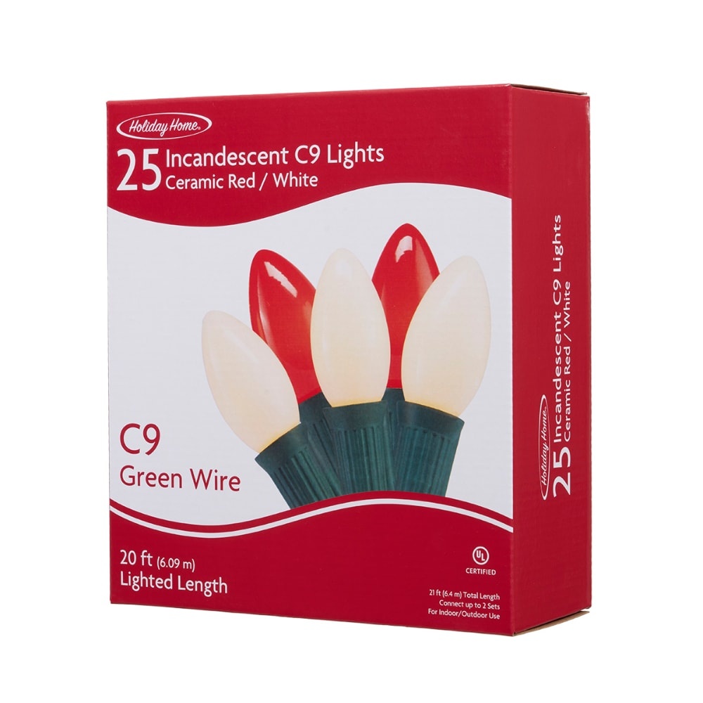 slide 1 of 1, Holiday Home C9 Ceramic Lights 25 Count - Red/White, 20 ft