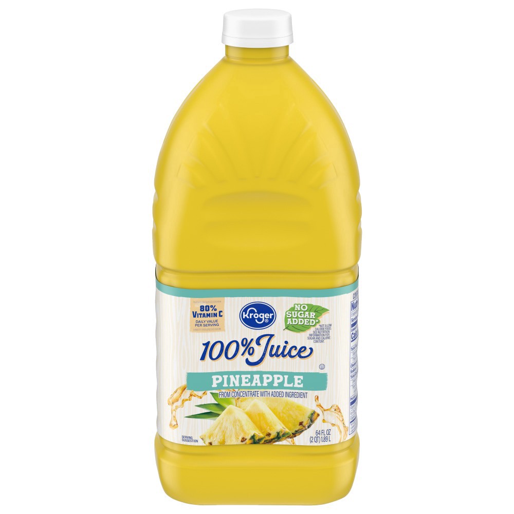 slide 3 of 3, Kroger No Sugar Added 100 Pineapple Juice, 64 fl oz