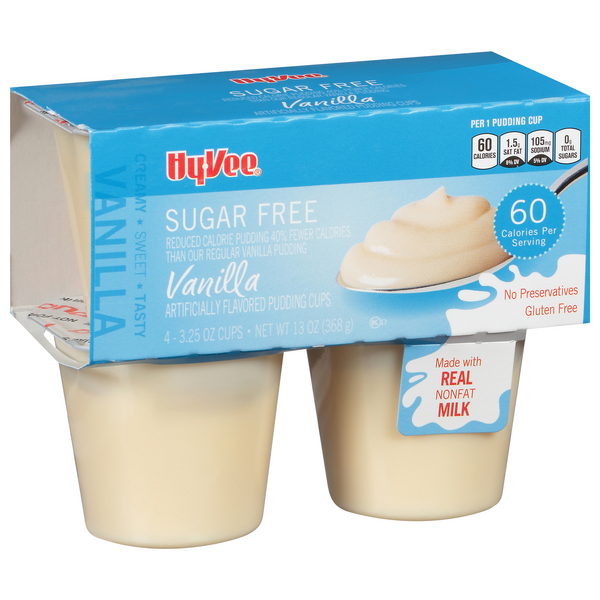 slide 1 of 1, Hy-vee Vanilla Flavored Sugar Free Pudding Cups, 4 ct; 3.25 oz